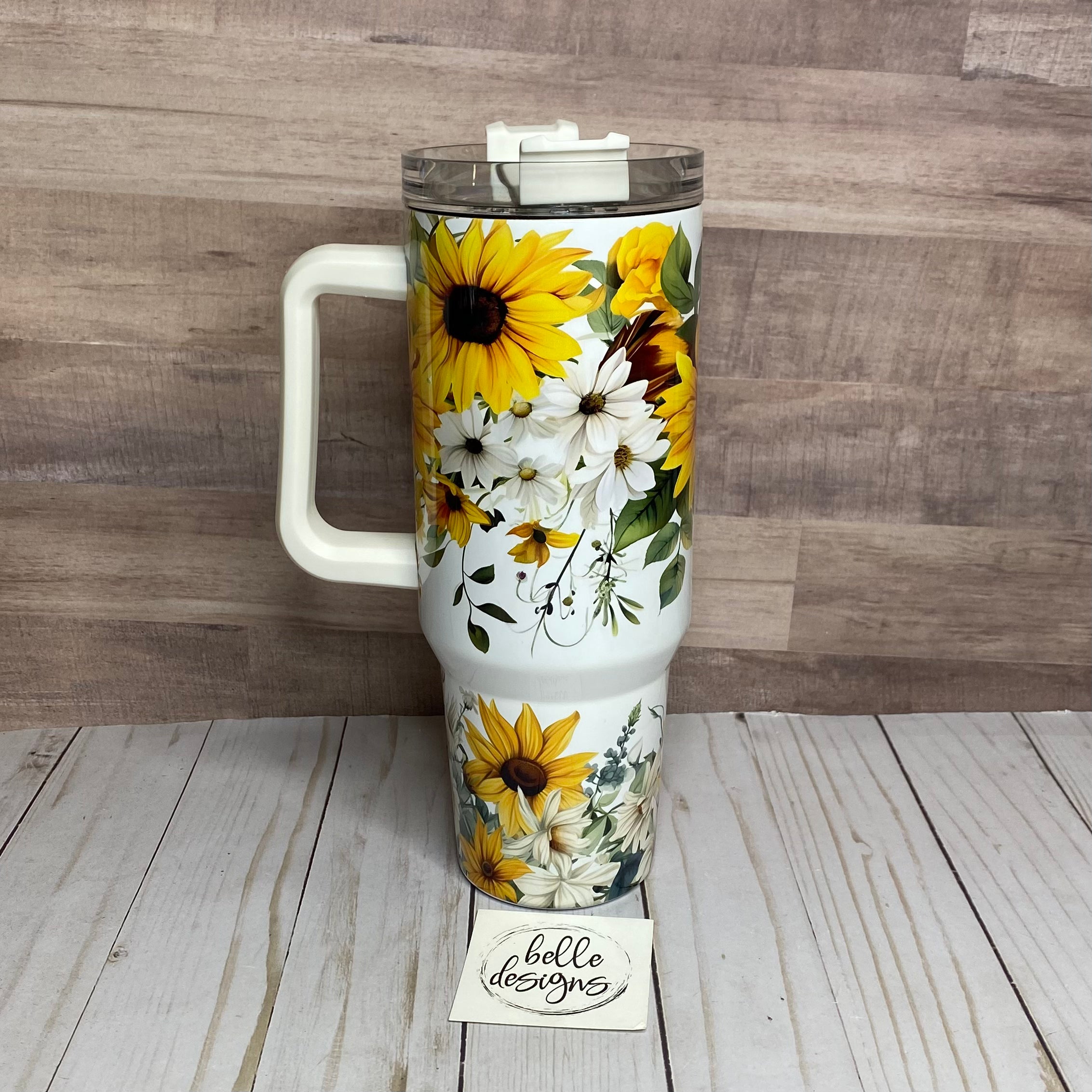 40 oz White Smiley Sunflower Tumbler – All the Things Design