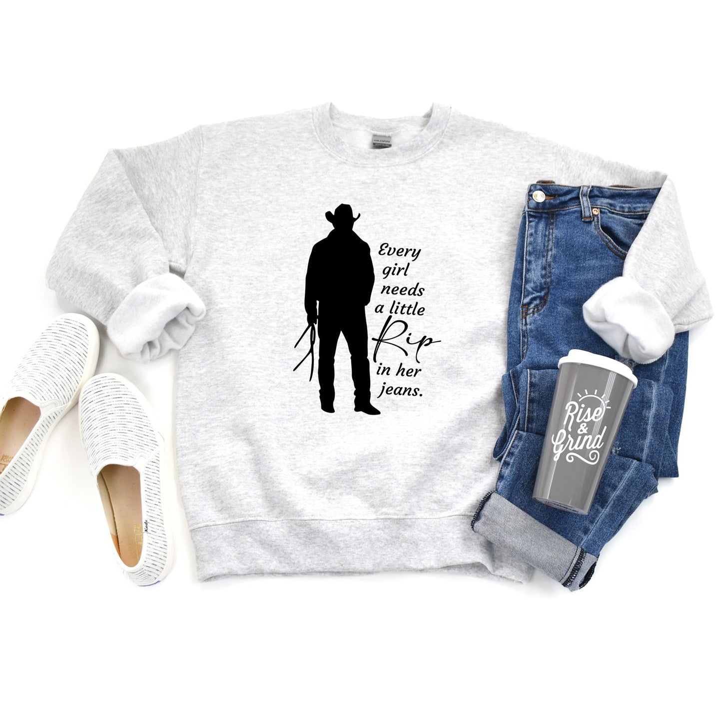 Rip in her Jeans Crew Sweatshirt