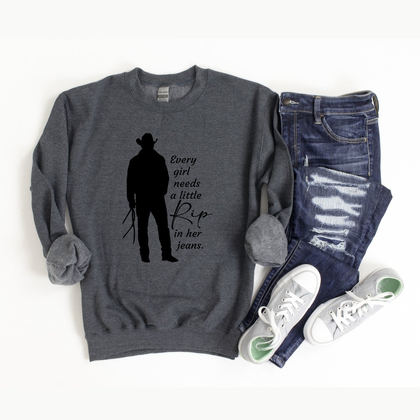 Rip in her Jeans Crew Sweatshirt