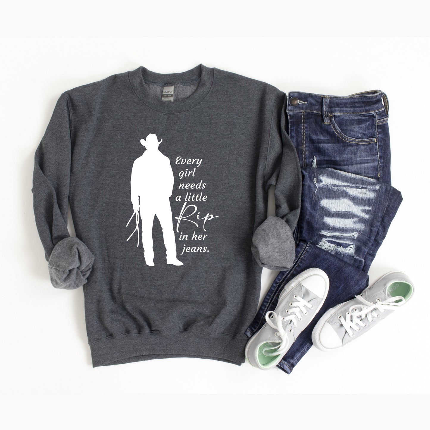 Rip in her Jeans Crew Sweatshirt