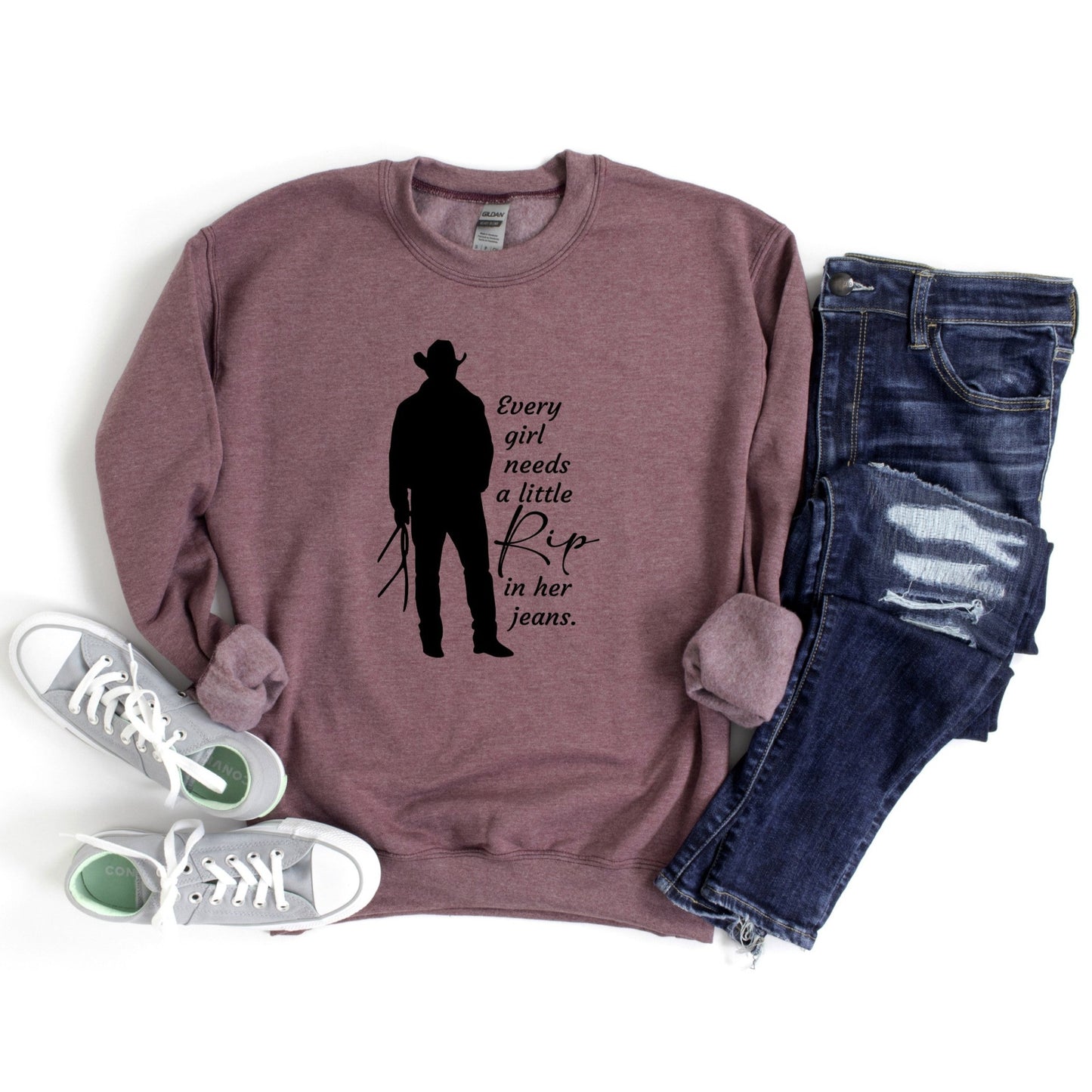 Rip in her Jeans Crew Sweatshirt