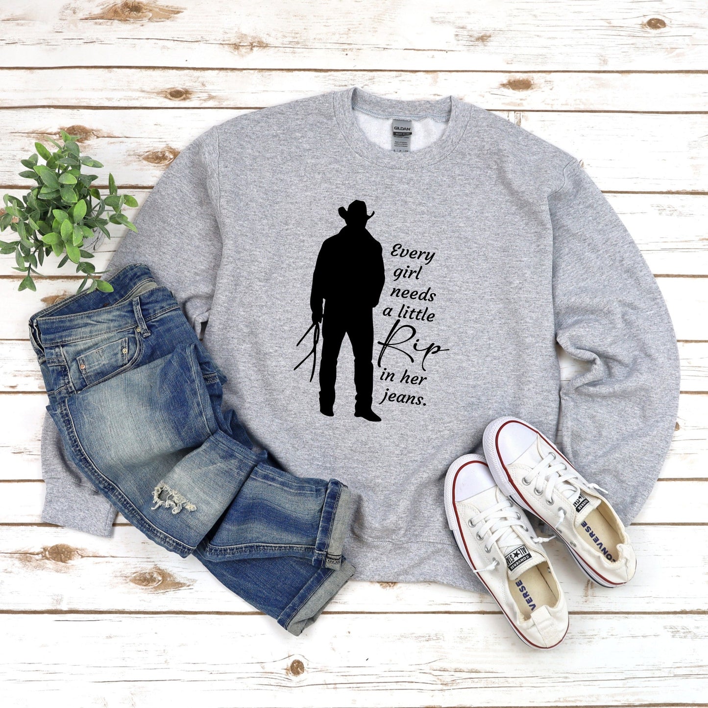 Rip in her Jeans Crew Sweatshirt