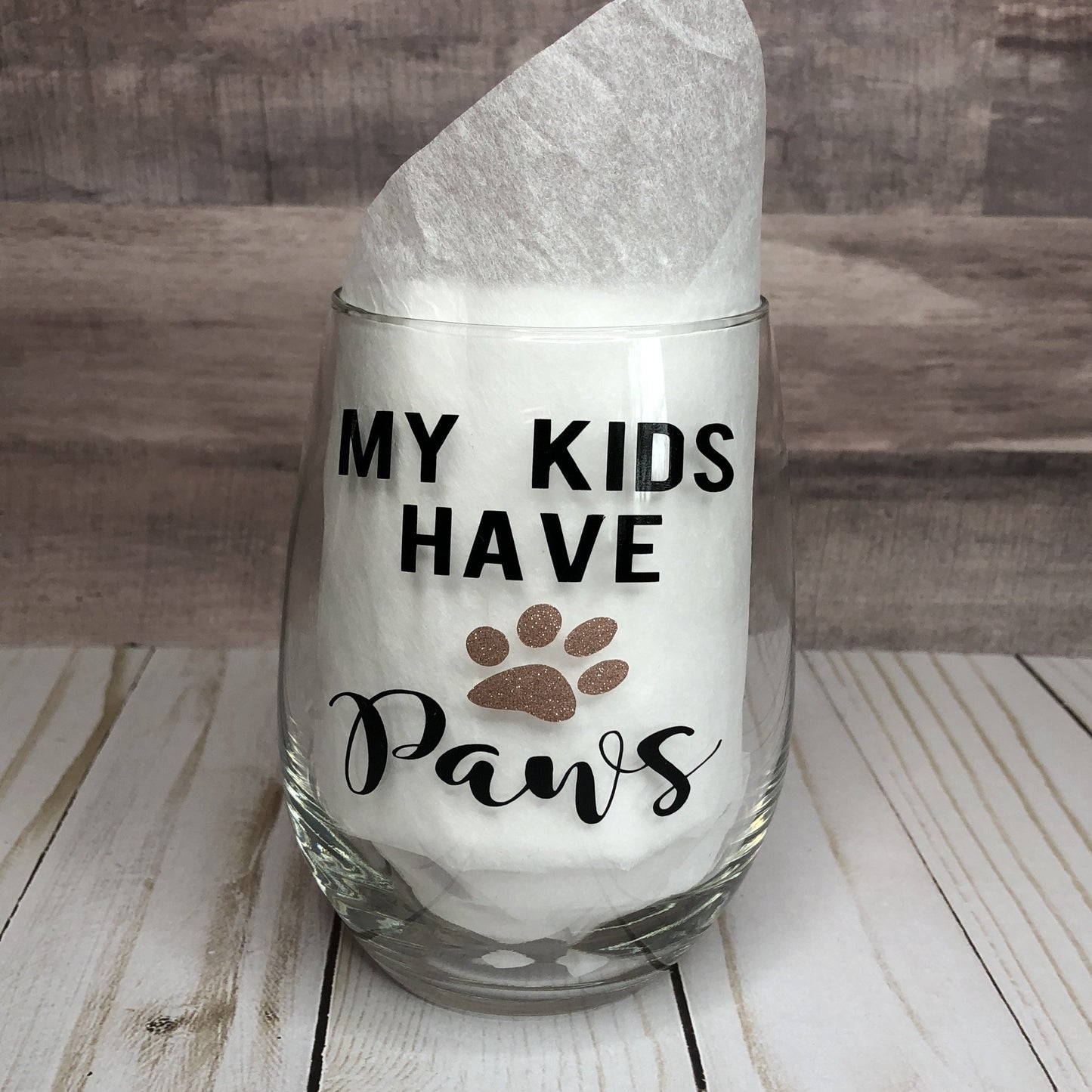 My Kids Have Paws Wine Glass